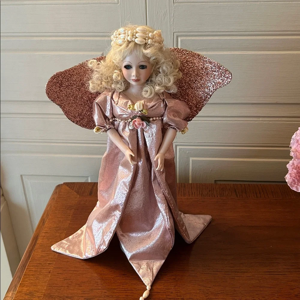 Hand Crafted Porcelain Face Angel Doll Table Decor or Tree Topper
